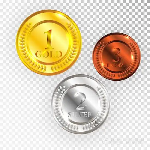 冠军金牌银牌和铜牌图标标志第一第二和第三位集合集在透明背景上隔离