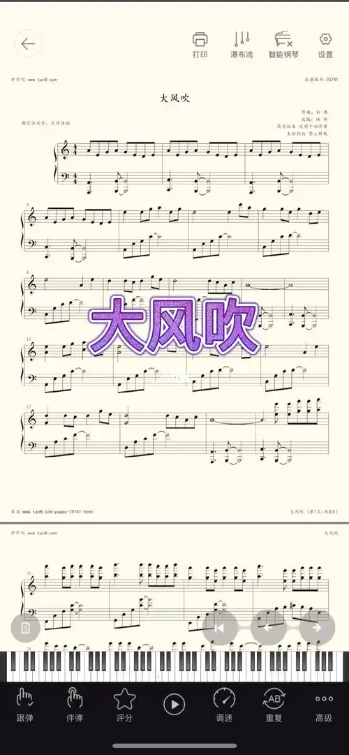 钢琴谱大风吹弹奏示范版