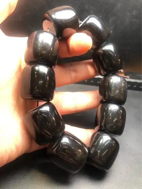 西藏天然纯黑牦牛角手串男士黑色耗牛角手链女士佛珠手串