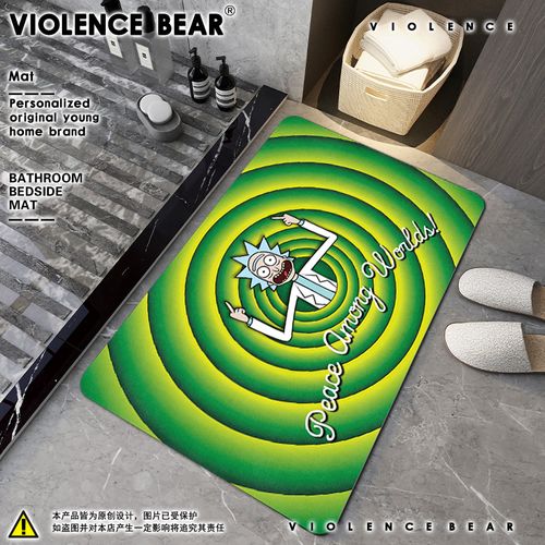 卫生间硅藻泥吸水地垫 趣味恶搞瑞克与莫蒂竖中指家用地毯卫浴垫