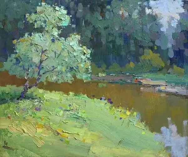 优秀的色彩风景作品水粉风景画颜料肌理感十足