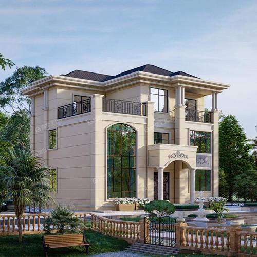 3206三层简单欧式别墅设计图纸三间带电梯挑高客厅独栋农村自建房