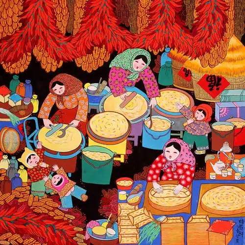 二等奖任贵玲农民画烙煎饼