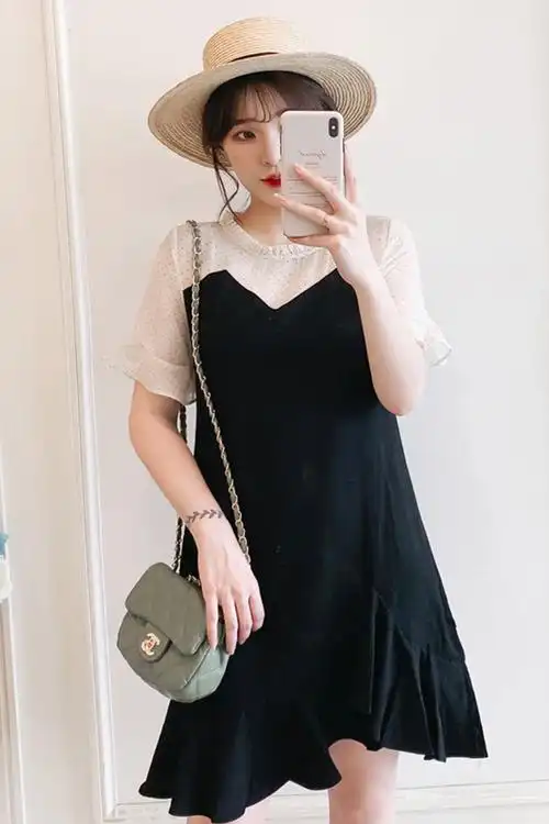 连衣裙春季小个子春装女胖妹妹显瘦时尚套装微胖搭配仙女裙裙子夏季大