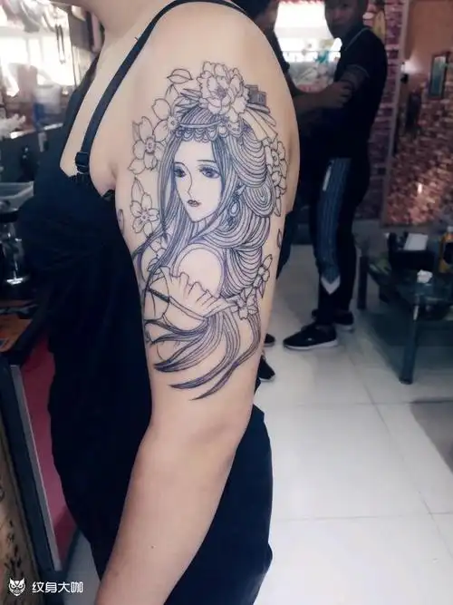 美女艺妓待续上色_纹身图案手稿图片_王志勇的纹身作品集