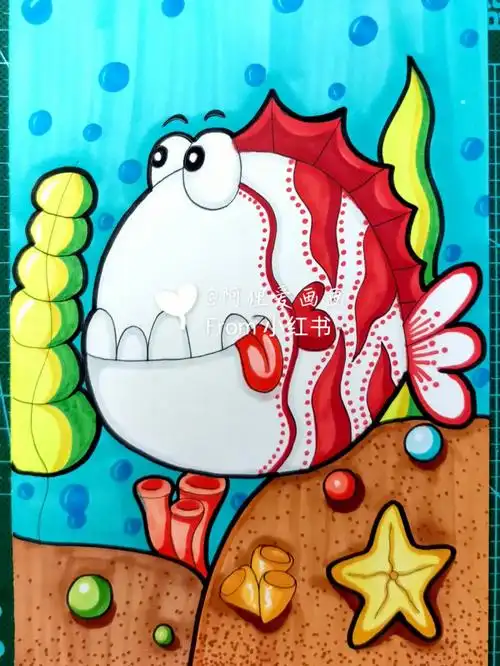 儿童画马克笔小丑鱼海洋动物