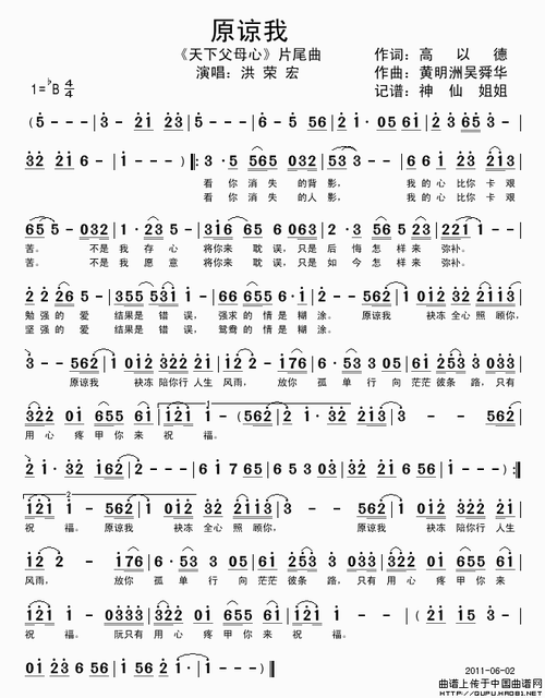 原谅我简谱电视剧天下父母心片尾曲神仙姐姐个人制谱园地