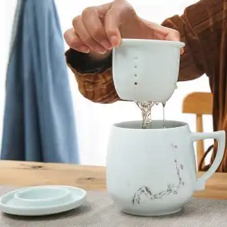 享礼手绘茶杯陶瓷带盖过滤办公室茶具个人杯花茶水杯麒麟陶瓷马克杯影