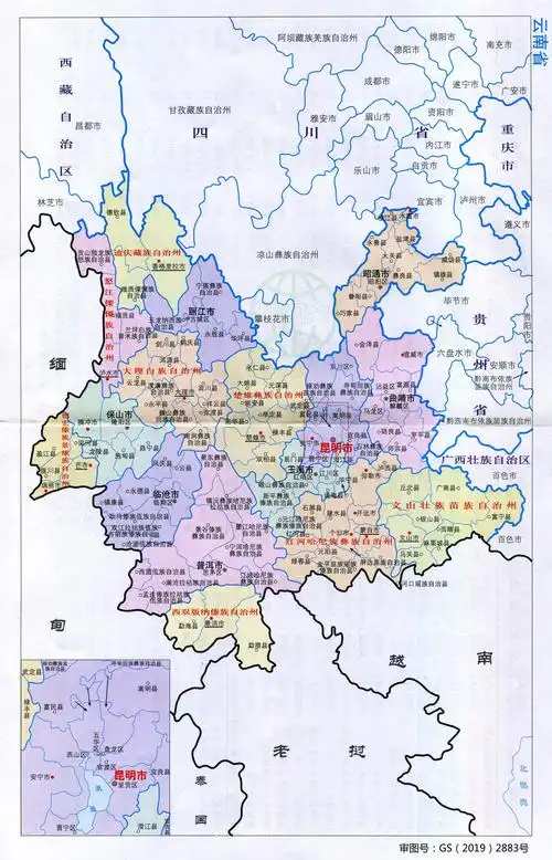云南省行政区划图 行政统计表(2019)_云南地图库_地图窝