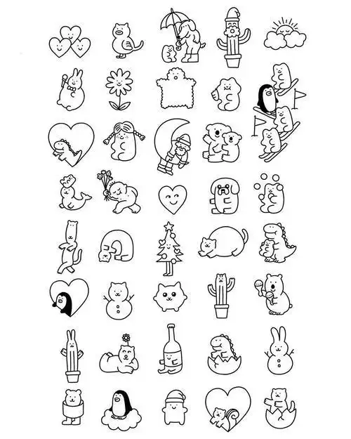 黑白可爱手帐简笔画素材简笔画 卡通图案 贺卡素材 手工diy 绘画教程