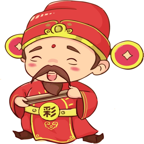 手绘卡通风格招财进宝财神爷人物