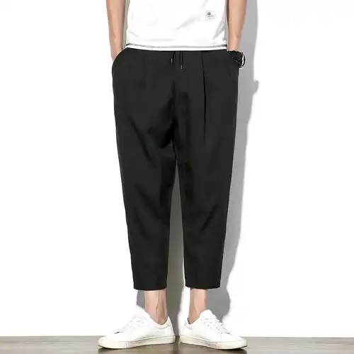 夏季棉麻九分休闲裤男士加肥加大码宽松萝卜裤薄款小脚哈伦灯笼裤