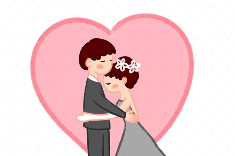 手绘矢量卡通可爱小清新婚礼季新郎新娘