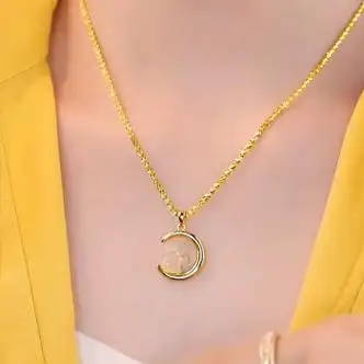 liei施华洛世奇锆网红幸运竹节吊坠项链时尚气质越南沙金四叶草锁骨链