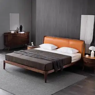 西提北美黑胡桃木床实木软靠双人床1.8米北欧意式极简卧室婚床