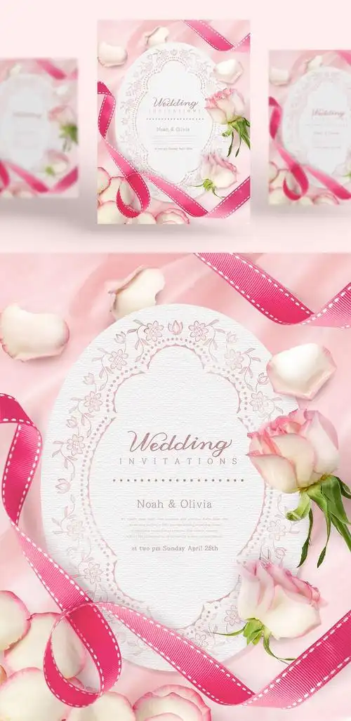 唯美婚礼邀请函请柬psd模板wedding invitation psd template#ti375a
