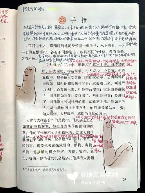 五下|五年级下册第22课《手指》课文笔记