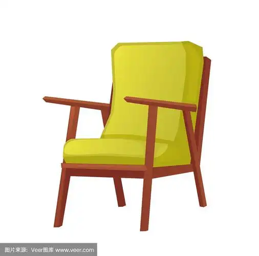 木制复古扶手椅与绿色枕头隔离.向量的卡通插图