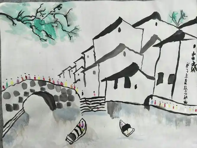 学习探究国画江南水乡的画法. [微笑