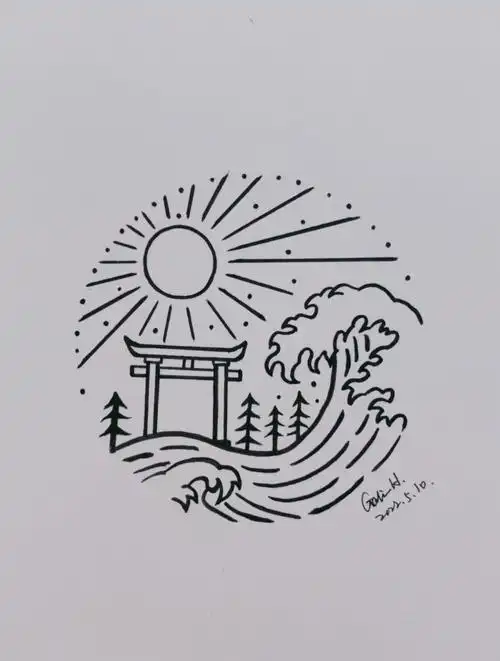 510海浪黑白简笔画线描画风景插画临摹