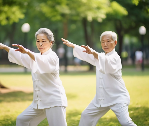 老年人在公园打太极运动方式锻炼身体健身健康生活健康生活理念