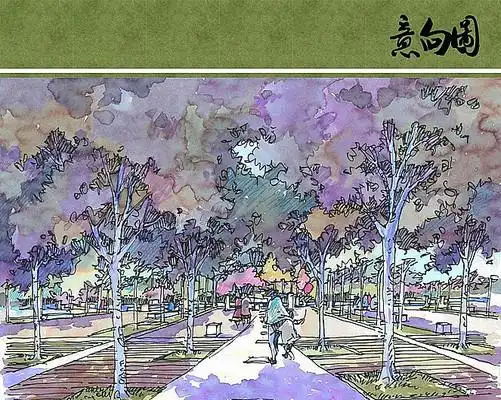 济宁中央公园树阵广场手绘图