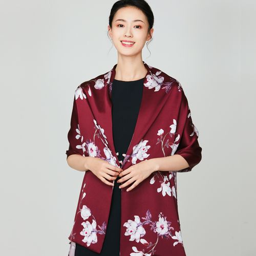 女春秋季暗红色配旗袍的丝巾喜婆婆妈妈坎肩两用围巾【好物】 枣红色
