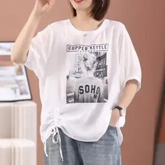 星垂晓雾衣服女夏天的夏天穿的薄1款短1袖t恤衫女雪纺短1袖上衣天丝棉