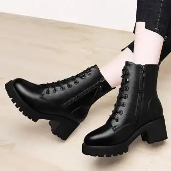 风马丁靴女真皮韩版皮靴女士轻质软底时装靴子女女靴黑色20871单里38