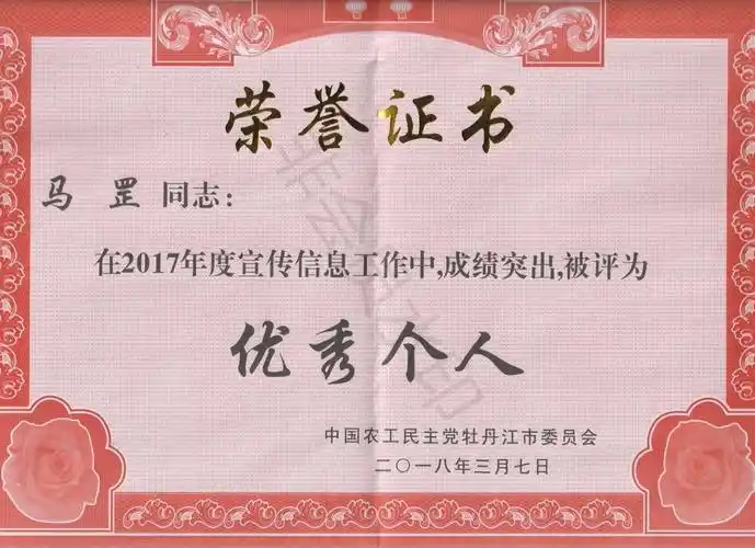 荣获《优秀个人》荣誉称号