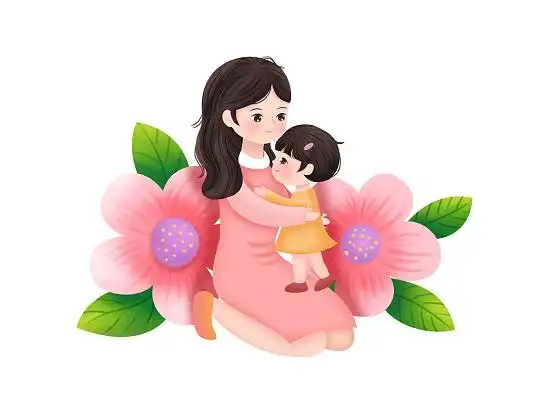 手绘插画温馨氛围感场景海报人物插画七夕扁平母亲节与母亲拥抱与孩子