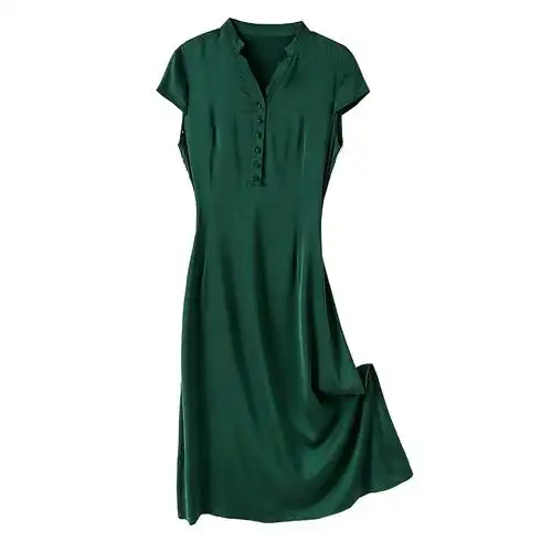 复古真丝连衣裙磨砂气质时尚真丝优雅知性桑蚕丝收腰显瘦裙子