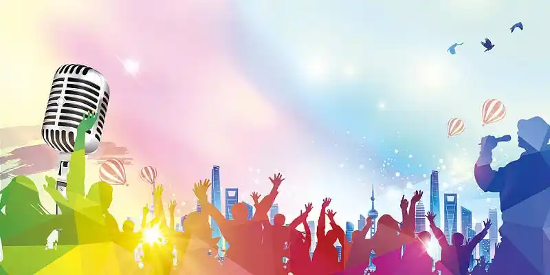 彩色炫酷音乐节欢呼剪影唱歌麦克风展板背景