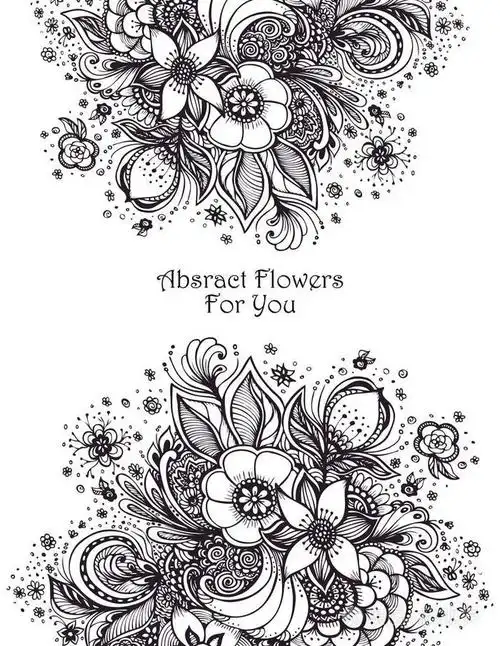 与美丽抽象鲜花花束黑白的模板插画-正版商用图片0e01e3-摄图新视界