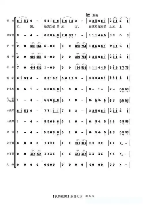 我的祖国(合唱伴奏总谱)简谱歌词
