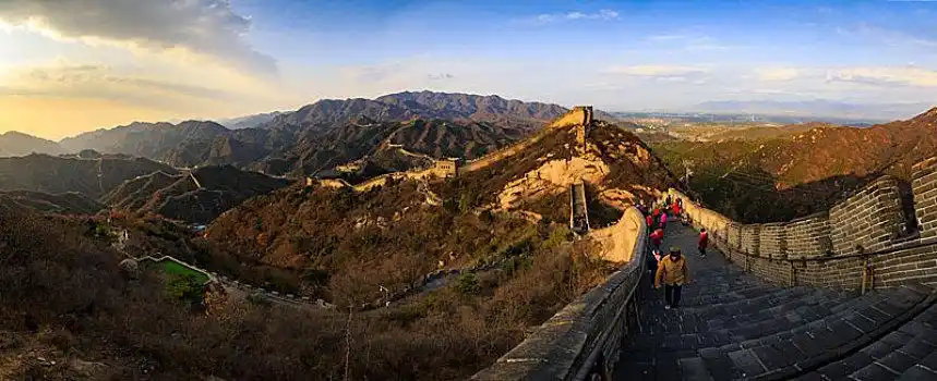 远眺,俯瞰,全景,早晨,阳光,朝霞,北京,八达岭长城,八达岭,长城,古建筑