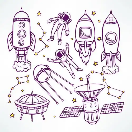 可爱,素描,火箭,插画