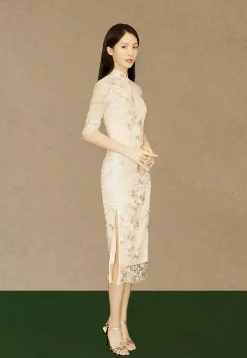 金晨穿衣好高级,一袭杏色时尚旗袍裙端庄大方,不见一丝赘肉_款式_线条