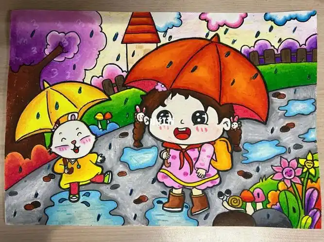 儿童画下雨啦