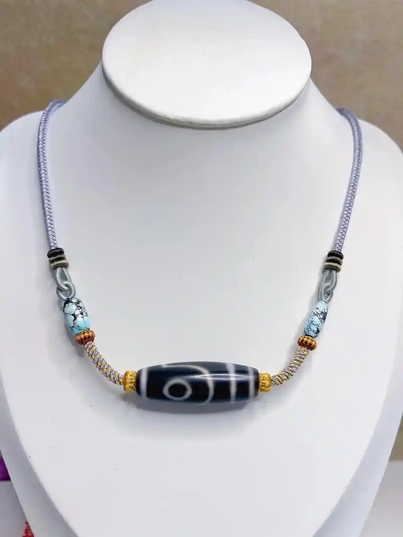 两眼天珠挂绳项链绳.客订款#纯手工编绳 #手工diy #原创 - 抖音