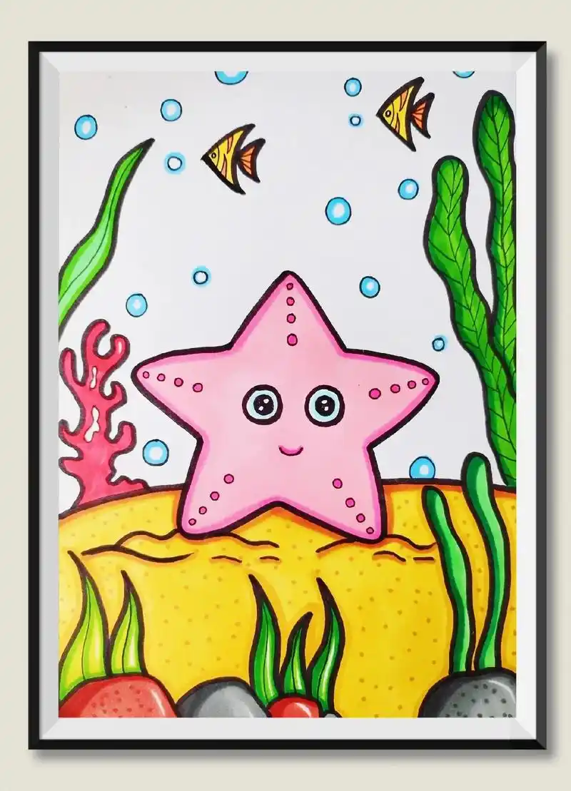 奇妙的海洋世界,萌萌的小海星#儿童画 #创意 - 抖音