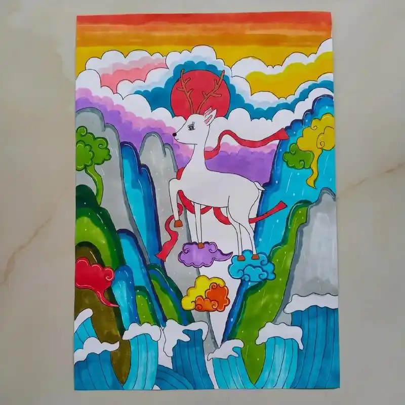 《山海经神兽——白鹿》绘画,参赛作品#绘画过程分享 #兴趣爱 - 抖音