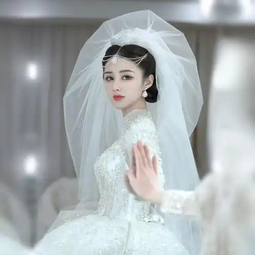 头纱主婚婚纱头饰新娘高级皇冠三件件套仙气发饰