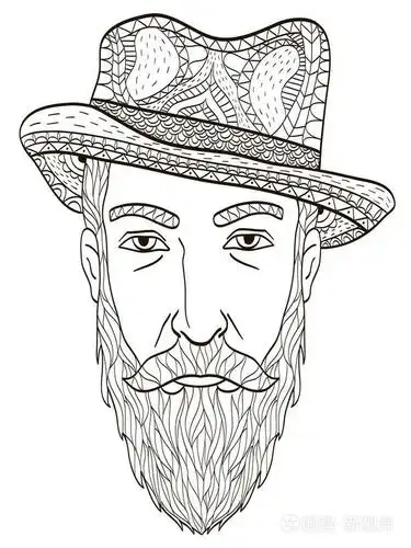一位老人留着胡子成人的着色书矢量的头