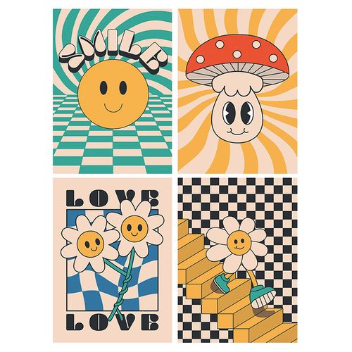 治愈好心情 韩国ins可爱笑脸快乐装饰画海报背胶油画布打印贴画芯