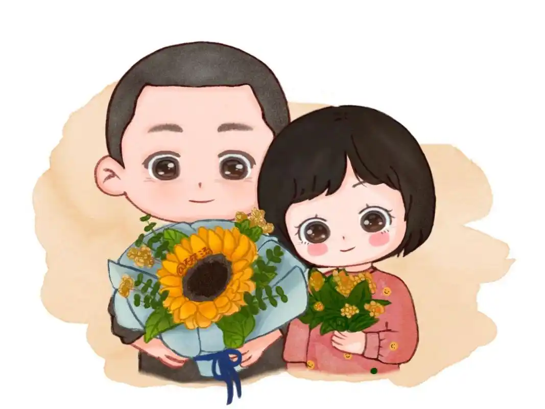 q版手绘|画一张父母合影卡通画 不知不觉父母的脸庞