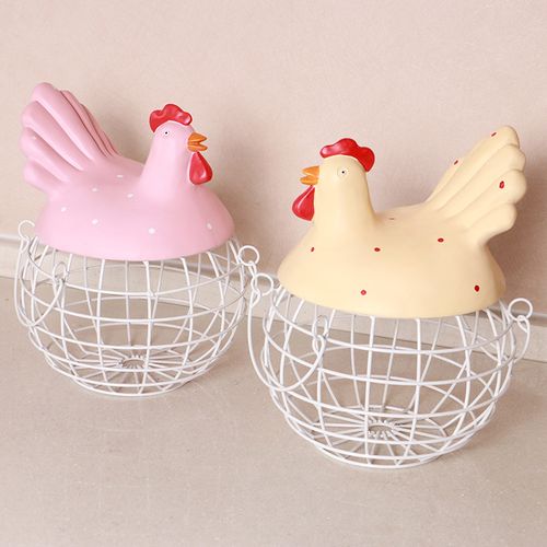 北欧树脂母鸡孵蛋雕塑铁艺筐收纳篮厨房家居工艺品摆件创意装饰品