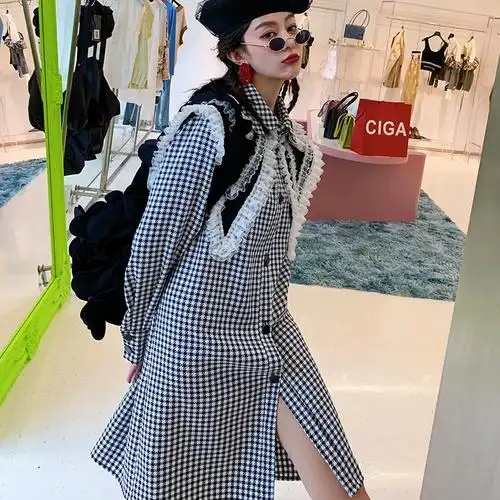 2021年法式 中长款 赫本风宽松显瘦遮肚学院格子连衣裙 - 女装/女士