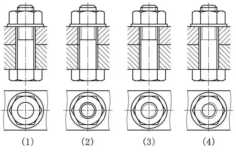 4, 问题:下列螺栓连接装配画法中正确的图形是