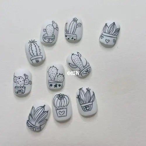 美甲简笔画仙人掌